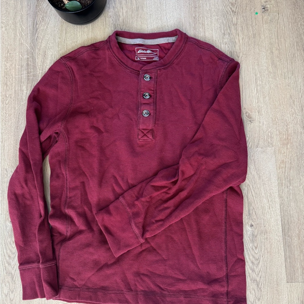 Eddie Bauer Waffle Henley Shirt Men's 60% Cotton 40% Polyester